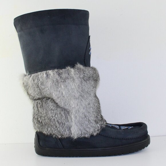Manitobah Suede Leather Tall Fur Moccasin Boots Women (8 US) - Picture 3 of 11